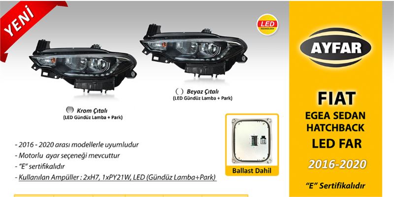 FIAT EGEA FAR MOTORLU SOL ( 2016 - 2020 ) BEYAZ ÇITALI - LED DRL+PARK - AYFAR