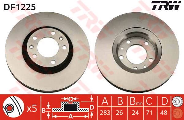 FREN DİSKİ ÖN 605 89>99 / XM 89>00 HAVALI283×26X24 - TRW