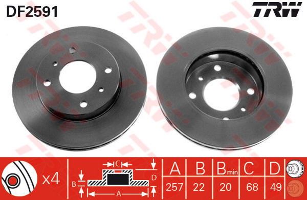 FREN DİSKİ ÖN 200SX 88>93 PRIMERA P10 90> PRIMERA P11 96> ALMERA 00> HAVALI 257mm - TRW