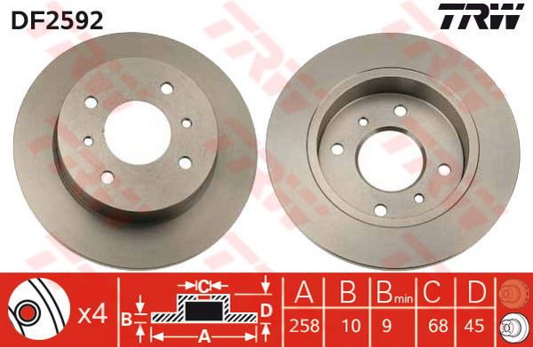 FREN DISKI ARKA DUZ-(258-4)-(NISSAN  PRIMERA-P11 96/02/PRIMERA-P10 90/96/ALMERA 00/06 ) - TRW