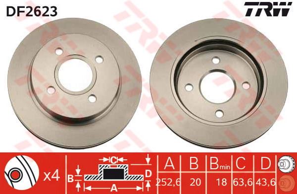 FREN DİSKİ ARKA MONDEO I 92> MONDEO II 96> SCORPIO II 94> COUGAR 98> HAVALI 253mm - TRW