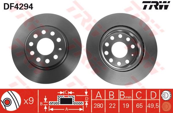FREN DİSKİ ÖN GOLF V 03> GOLF VI 08> JETTA III 05> JETTA IV 10> BEETLE 11> CADDY III 04> / A3 03> / TOLEDO III 04> ALTEA 04> LEON 05> / OCTAVIA II 04> YETI 09> HAVALI 280mm - TRW