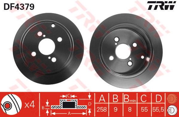 FREN DİSKİ ARKA COROLLA 03>07 BENZİNLİ DÜZ 258mm - TRW