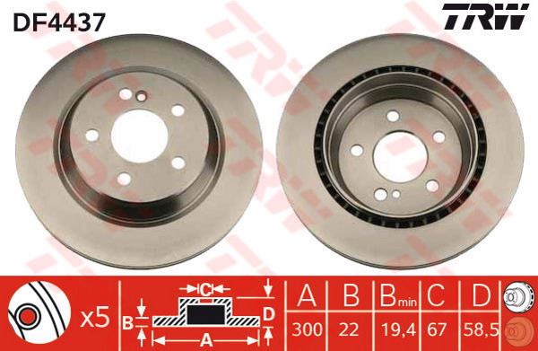 FREN DİSKİ ARKA MERCEDES W220 98>05 HAVALI 300mm - TRW