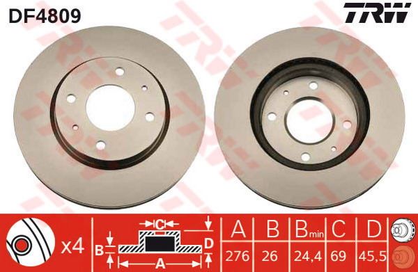 FREN DİSKİ ÖN GALANT 96>03 LANCER 03> HAVALI 276mm - BOSCH