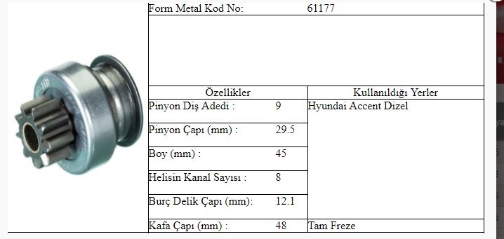 MARŞ DİŞLİSİ ACCENT DIZEL 9T - FORM MET