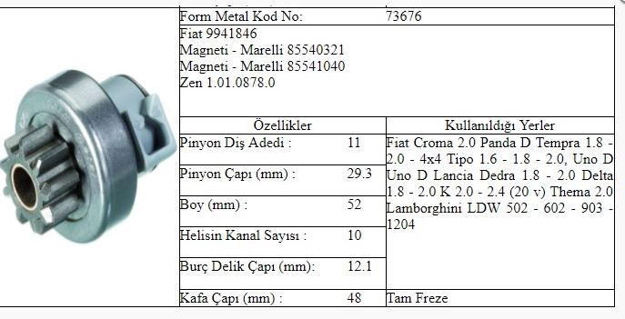 MARŞ DİŞLİSİ DOBLO 1.9 BRAVA TEMPRA UNO 11T MARELLI - FORM MET