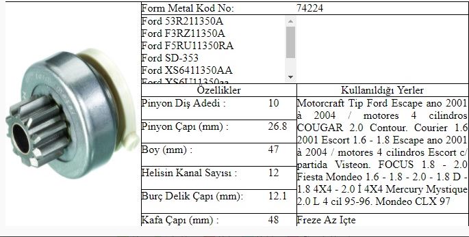FM 74224 DİŞLİ 10D.K.KAFA ESCORT MONDEO - FORM MET