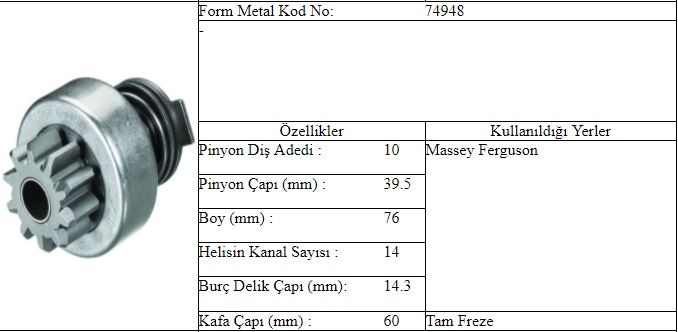 MARŞ DİŞLİSİ MASSEY FERGUSON ISKRA TİP 11D - FORM MET