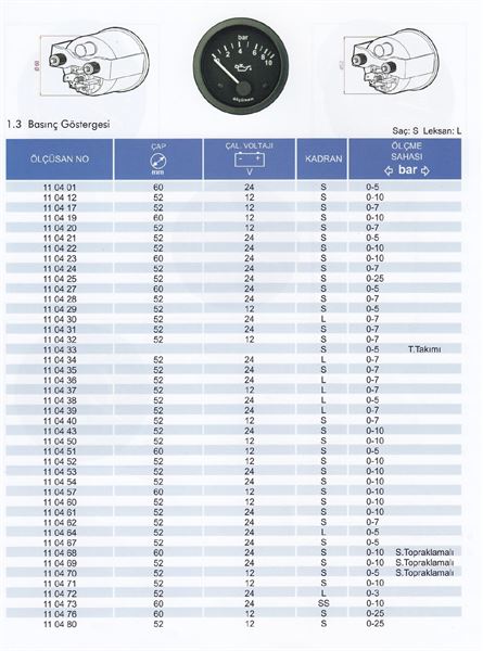 YAG GOSTERGESI 12V 7 BAR 52MM - VDO