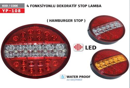 DÖRT FONKSİYONLU HAMBURGER LEDLİ STOP 12V - YÜCE
